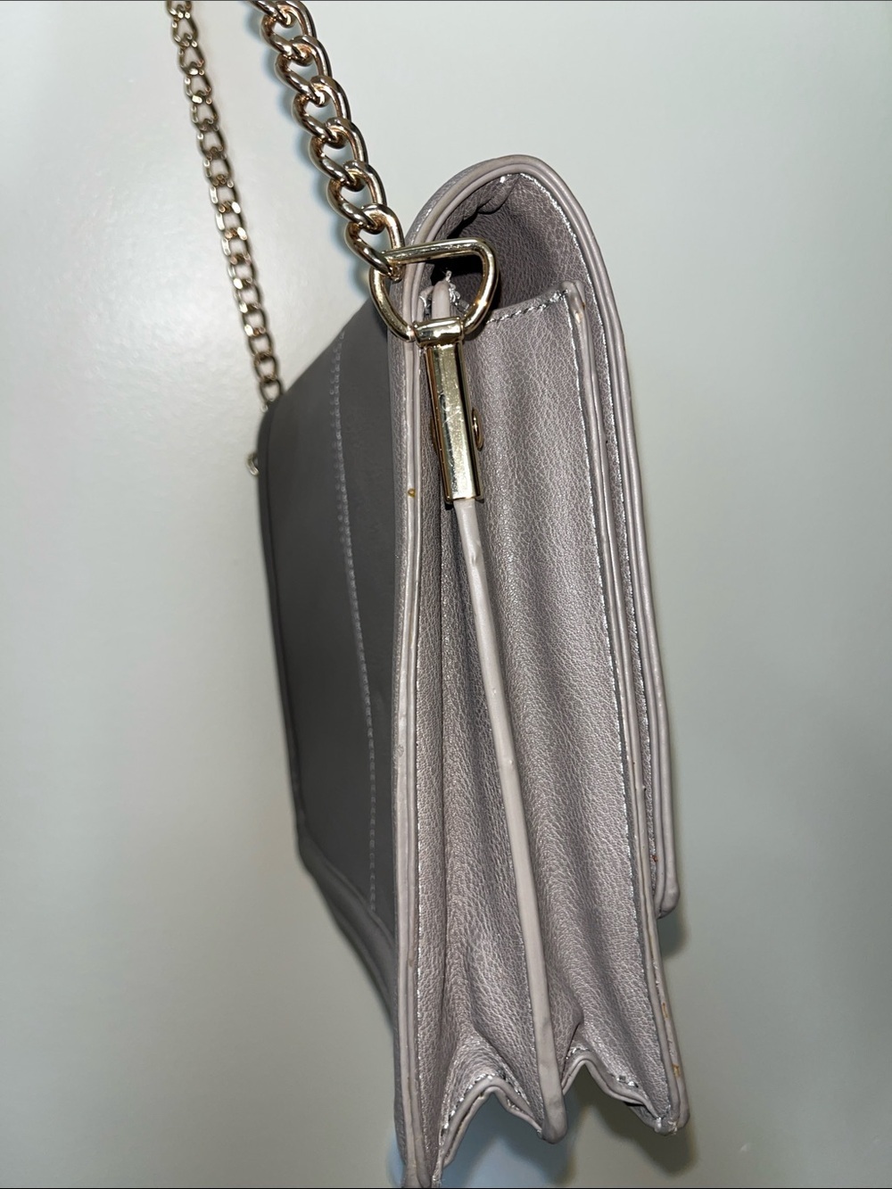 BCBG Paris Gray Leather Crossbody with Chain Strap - Picture 6 of 9